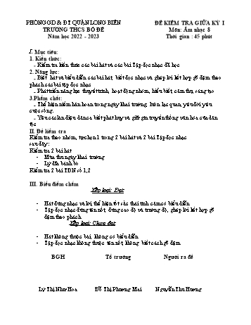 Đề kiểm tra giữa kỳ I môn Âm nhạc Lớp 8 - Năm học 2022-2023 - Nguyễn Thu Hương