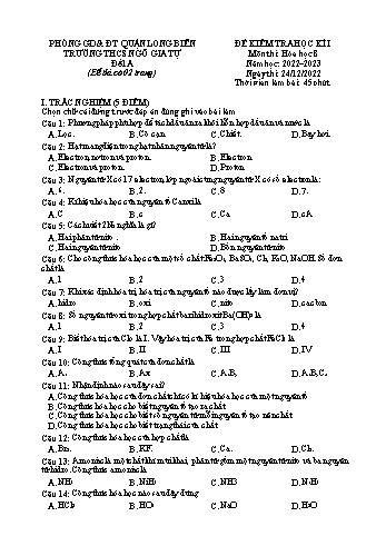 Đề kiểm tra học kì I môn Hóa học Lớp 8 - Năm học 2022-2023 - Nguyễn Thị Hằng (Có đáp án)