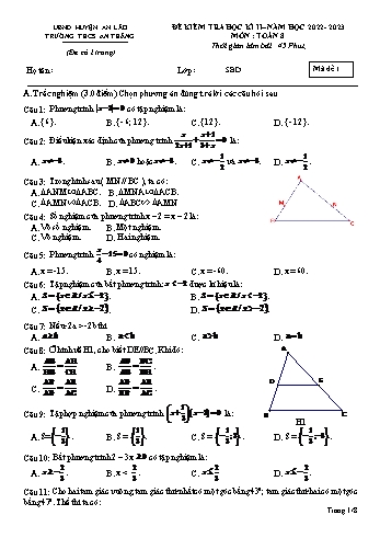 Đề kiểm tra học kì II môn Toán Lớp 8 - Năm học 2022-2023 - Trường THCS An Thắng