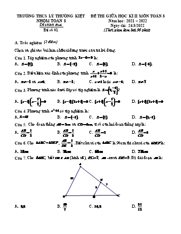 Đề thi giữa học kì II môn Toán Lớp 8 - Năm học 2021-2022 - Trường THCS Lý Thường Kiệt