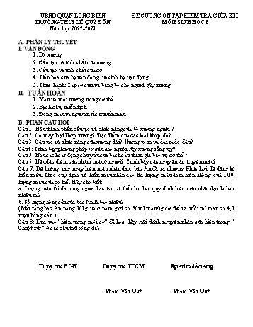 Đề cương ôn tập kiểm tra giữa kì I môn Sinh học Lớp 8 - Năm học 2022-2023 - Phạm Văn Quý (Có đáp án)