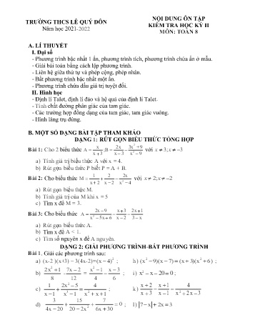Đề cương ôn tập kiểm tra học kỳ II môn Toán Lớp 8 - Năm học 2021-2022 - Trường THCS Lê Quý Đôn