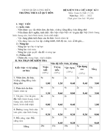 Đề kiểm tra giữa học kì I môn Toán Lớp 8 - Năm học 2021-2022 - Nguyễn Thị Thuỳ Linh (Có đáp án)