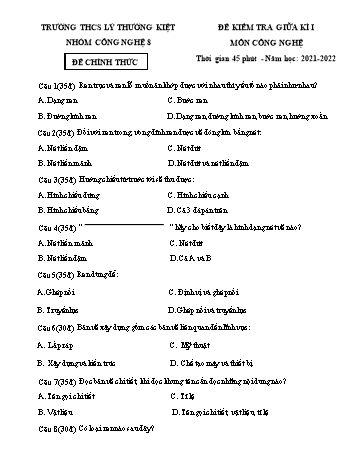 Đề kiểm tra giữa kì I môn Công nghệ Lớp 8 - Năm học 2021-2022 - Trường THCS Lý Thường Kiệt
