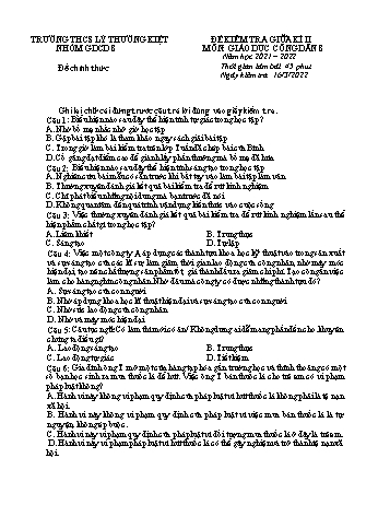 Đề kiểm tra giữa kì II môn Giáo dục công dân Lớp 8 - Năm học 2021-2022 - Trường THCS Lý Thường Kiệt