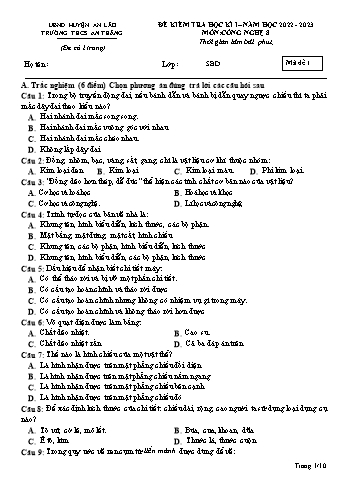 Đề kiểm tra học kì I môn Công nghệ Lớp 8 - Năm học 2022-2023 - Trường THCS An Thắng (Có đáp án)