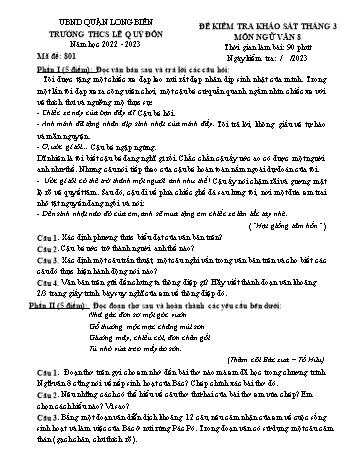 Đề kiểm tra khảo sát tháng 3 môn Ngữ văn Lớp 8 - Năm học 2022-2023 - Trường THCS Lê Quý Đôn
