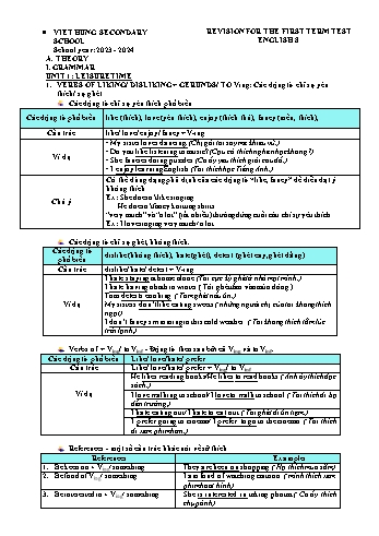 Đề cương ôn tập cuối kì 1 môn Tiếng Anh Lớp 8 - Năm học 2023-2024 - Hoàng Thị Thu Hiền