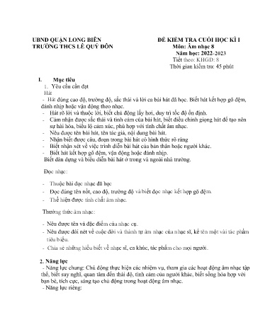 Đề kiểm tra cuối học kì I môn Âm nhạc Lớp 8 - Năm học 2022-2023 - Nguyễn Khánh Huyền