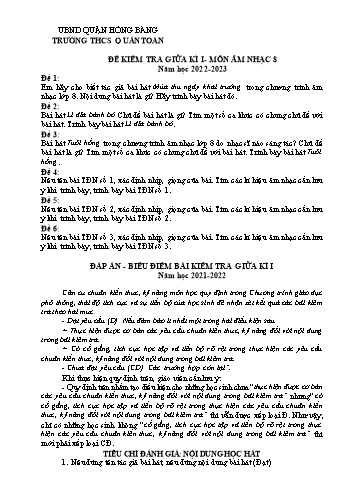 Đề kiểm tra giữa kì I môn Âm nhạc Lớp 8 - Năm học 2022-2023 - Trường THCS Quán Toan (Có đáp án)
