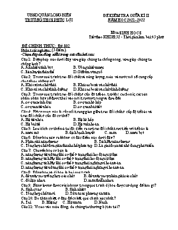 Đề kiểm tra giữa kì II môn Sinh học Lớp 8 - Năm học 2021-2022 - Trường THCS Phúc Lợi - Đề 802