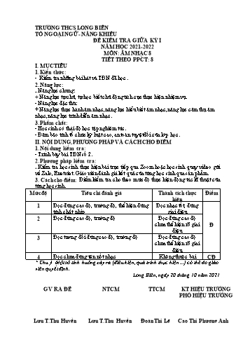 Đề kiểm tra giữa kỳ I môn Âm nhạc Lớp 8 - Năm học 2021-2022 - Lưu Thị Thu Huyền (Có đáp án)