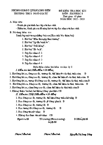 Đề kiểm tra học kì I môn Âm nhạc Lớp 8 - Năm học 2022-2023 - Phạm Tuấn Anh (Có đáp án)